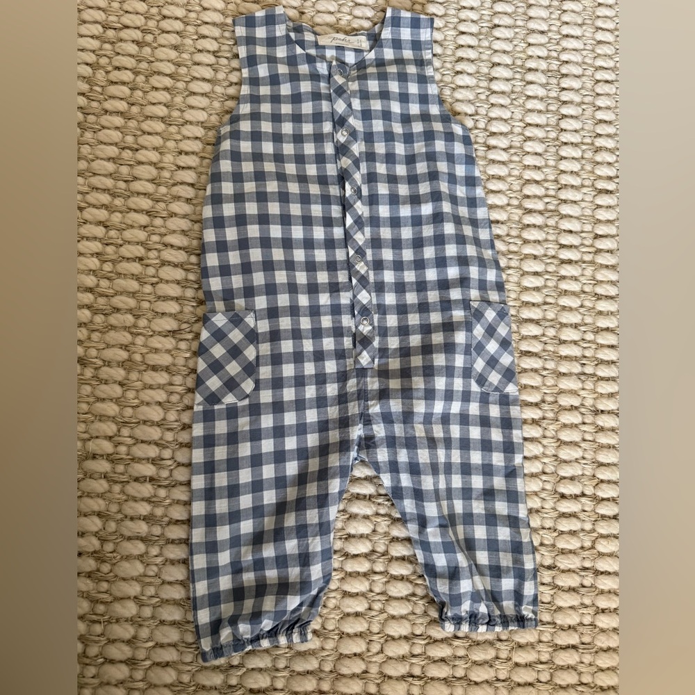 Pehr Blue and White Gingham Sleeveless Kids Romper